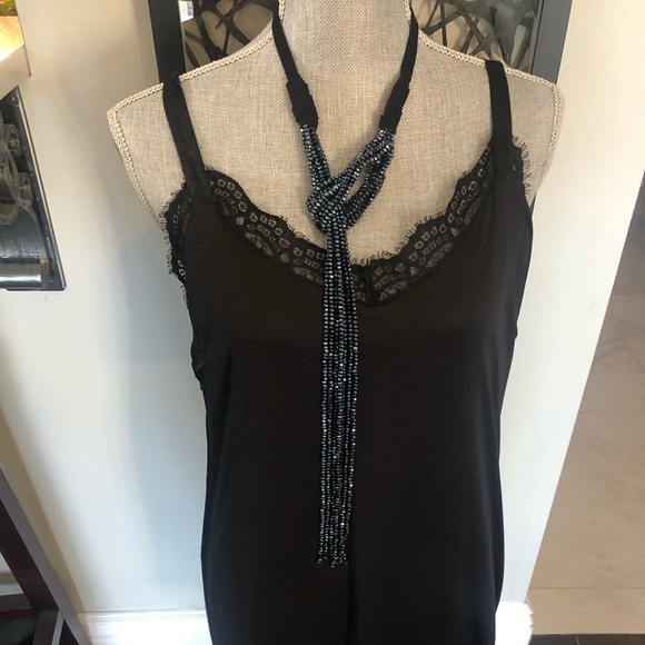 Black/Gunmetal Crystal W/Black Suede Lariat Statement Necklace-Boutique - Picture 4 of 8